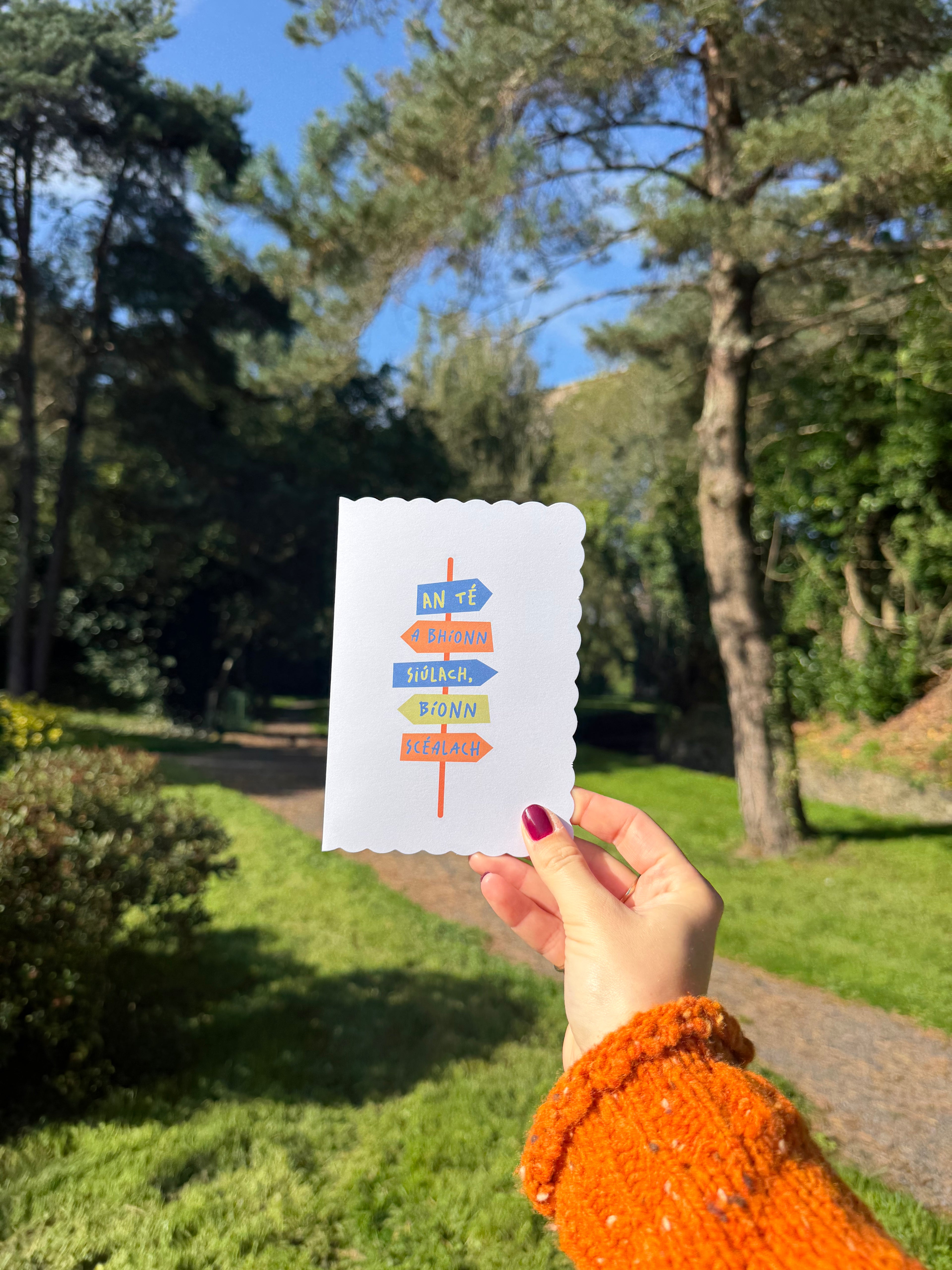 An té a bhíonn siúlach, bíonn scéalach | Good Luck On Your Travels | Irish Greeting Card
